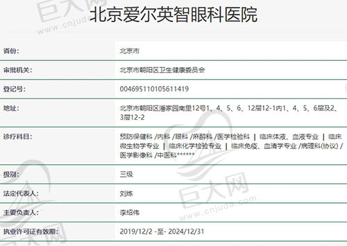 北京爱尔英智眼科医院资质