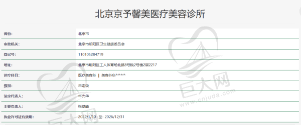 北京京予馨美医疗美容诊所资质