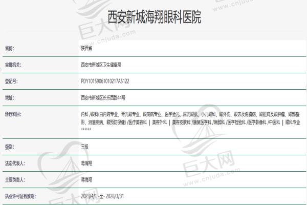 西安新城海翔眼科医院资质认证