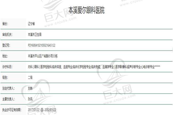 本溪爱尔眼科医院资质认证