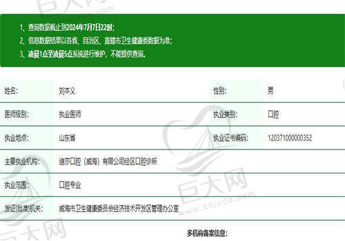 威海迪莎口腔门诊部刘本义医生正规吗