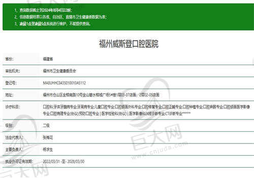 福建福州威斯登口腔医院的资质