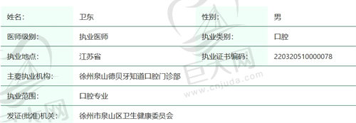 徐州牙知道口腔卫东医生简介