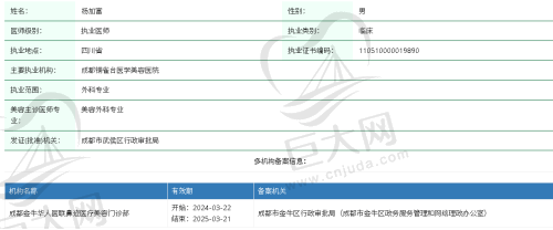 成都铜雀台医学美容医院杨加富医生资质