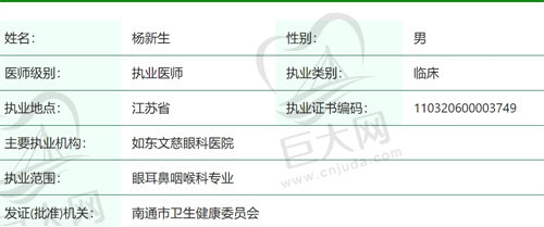 南通文慈眼科医院杨新生医生简介